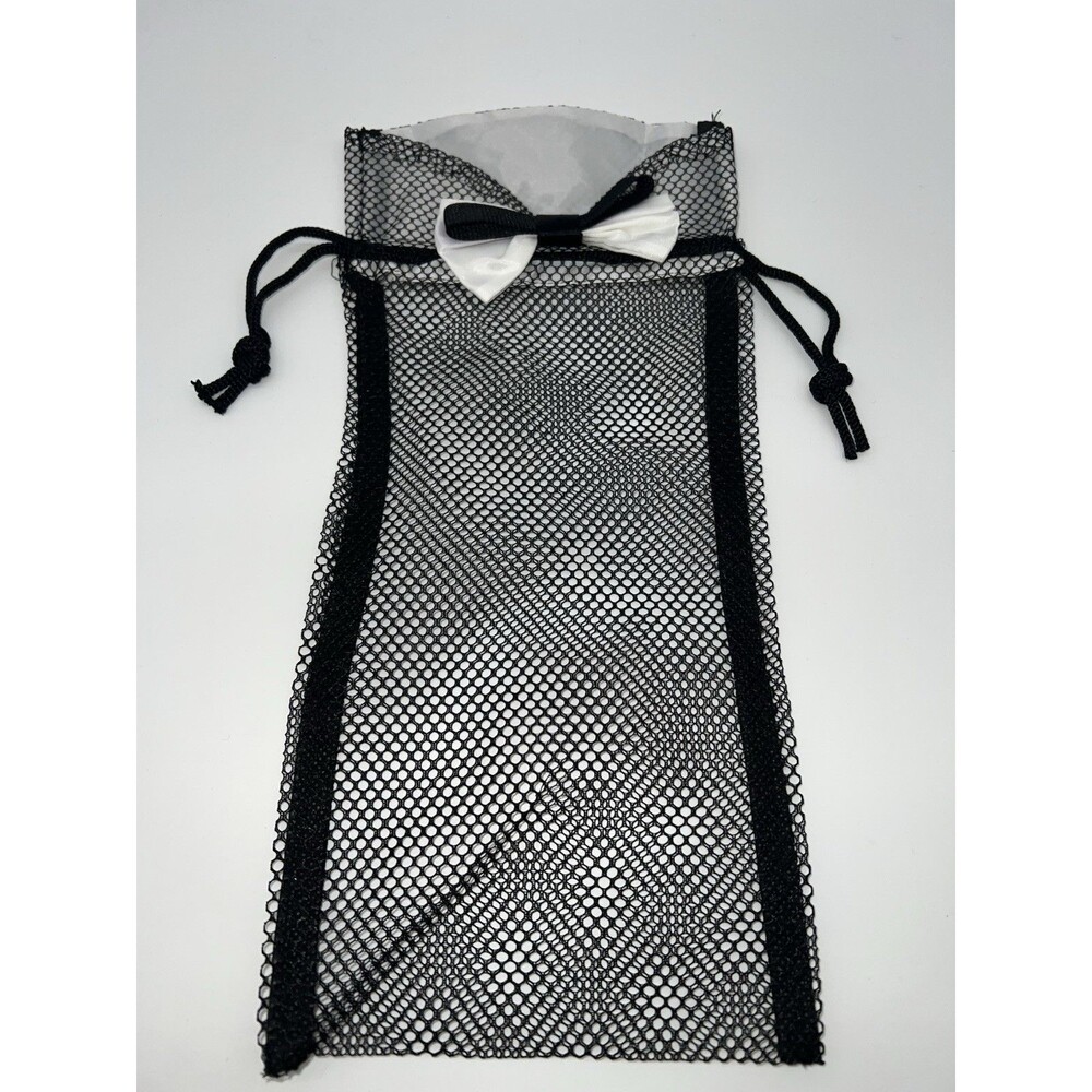 10 Pack-Black/White Mesh & Satin Tuxedo/Bow Tie Wine Bottle Wedding Gift Bags